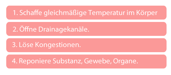 Die Hormonmassage der TFM agiert nach den 4 Prinzipien Hormonmassage und die vier Prinzipien